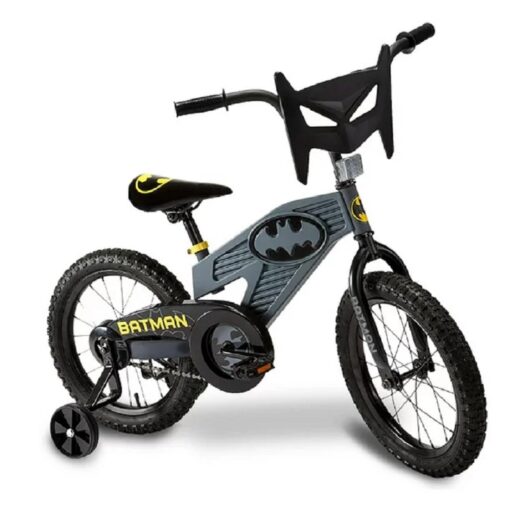 Batman 16 Inch Bike for Kids | Detachable Training Wheels for Safety and Balance | Pedal Powered Bicycle for Young Superheros Ages 4-8 | Perfect Boys & Girls Gift | Adjustable Seat