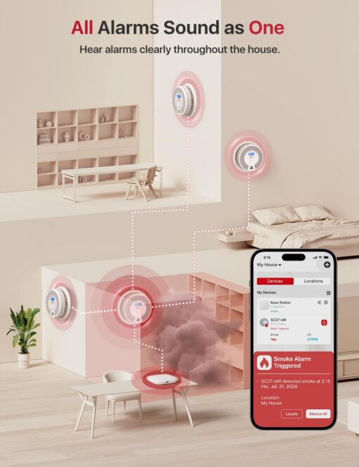 X-Sense Smart Smoke Detector Carbon Monoxide Detector Combo, Battery-Operated (Not AC Hardwired) Interconnected Combination Smoke Carbon Monoxide Detector, 5 Detectors with 1 Base Station, SC07-MR51 - Image 7