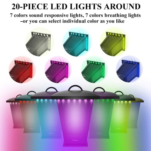 pohopa Bluetooth Speakers Waterproof, 2 Packs True Wireless Stereo Sound 20W Dual Pairing Lantern Indoor Outdoor with 20 Piece Responsive LED Color Lights, Richer Bass, Black - Image 4