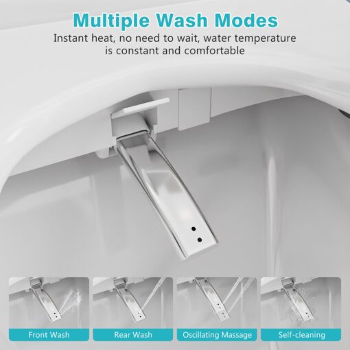 Electric Bidet Toilet Seat, Auto Open & Close Lid, Heated Toilet Seat with Thermostatic Warm Water & Dryer, Feminine & Front Rear Wash, Adjustable Water Pressure, Remote Control, Night Light - Image 6