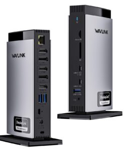 WAVLINK USB C DisplayLink Docking Station 15 in 1 with 3 HDMI,Laptop Docking Station Triple Monitor 4K60Hz,for M1 M2 M3 Mac and Windows,5 USB Ports, 2DP,Ethernet Port, Audio/Mic, SD/TF