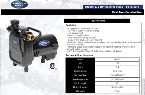 Superior Pump 90050 Transfer Pump , Black - Image 9