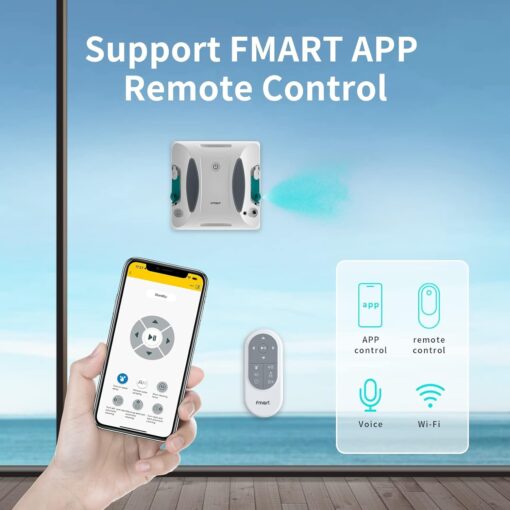 FMART Window Cleaner Robot Double-Sided Spray Water 3800Pa Strong Suction Smart Window Cleaning Robot Support APP&Remote Control Suitable for Outdoor/Indoor High Rise Windows Tile - Image 7