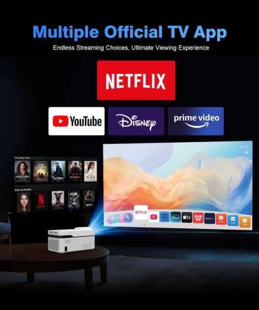 Ultra Short Throw Projector with 4k Support, Smart Projector with Wifi and Bluetooth , Electric Focus, 2 x 8W Stereo Speakers for Bedroom and Outdoor Use HY450NTV - Image 6