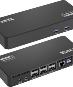 Plugable 12-in-1 USB C Triple Monitor Docking Station, Triple 4K Displays with 3X HDMI or 3X DisplayPort, Compatible with Mac, Windows, Thunderbolt, USB4, USB-C (100W PD, 6X USB Ports, Ethernet)
