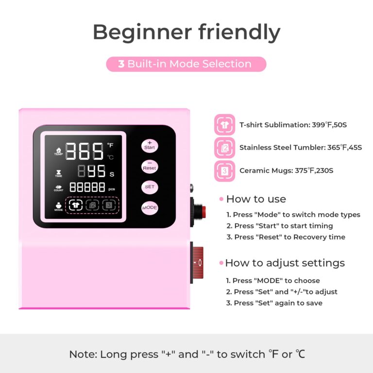 Pro 15x15 Heat Press with 30 OZ Tumbler Attachment, 8in1 Combo Tumbler Heat Press for T-Shirts, Tumblers Glass Cans Mugs Hats, and Plates (Pink) - Image 2