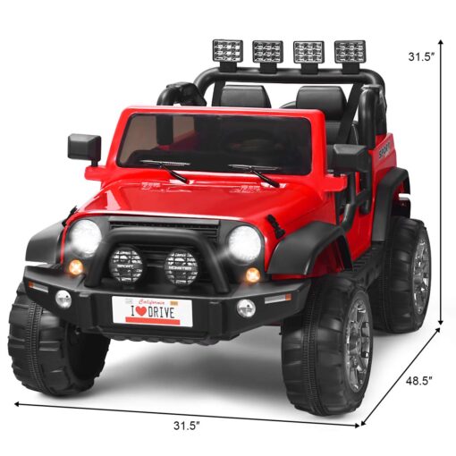 Costzon 2-Seater Ride on Truck, 12V Battery Powered Electric Vehicle Toy w/Remote Control, 3 Speed, LED Lights, MP3, Horn, Music, 2 Doors Open, Spring Suspension, Ride on Car for Kids (Red) - Image 2