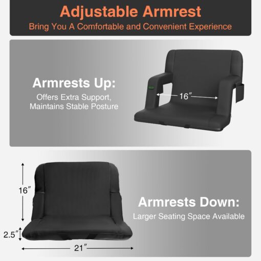 Suteck 2 pcs Dual-Sided Heated Stadium Seats for Bleachers with Back Support, 21" Portable Heated Bleacher Seat with Backrest, 3 Heat Levels, 5 Pockets – Ideal for Outdoor Stadiums and Events - Black - Image 7