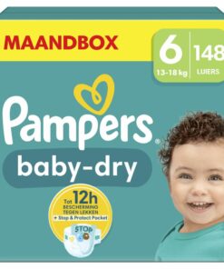 Pampers Baby-Dry Size 6, 148 Diapers, 13kg - 18kg, with A Stop & Protect Pocket at The Back That Provides Up to 100% Protection Against Leaks at Night
