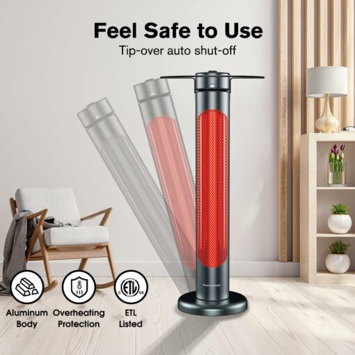 thermomate Electric Patio Heater, 1500W IP65 Outdoor/Indoor Infrared Heater with Remote, 8 Heating Levels 8-Hour Timer & Oscillation, Tip-over Protection for Garage Backyard Restaurant - Image 4