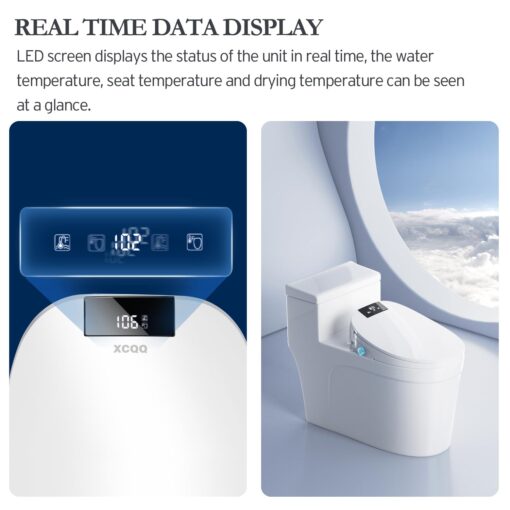 XCQQ Electric Bidet Toilet Seat Elongated, Heated Toilet Seat, Instant Warm Water, Warm Air Dryer, Rear Feminine and Oscillating Washing, Wireless Remote, Night Light, Slow Close Lid, LED Display - Image 7