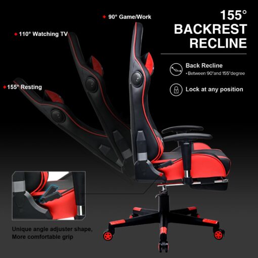 GTRACING Gaming Chair with Footrest Speakers Video Game Chair Bluetooth Music Heavy Duty Ergonomic Computer Office Desk Chair Red - Image 6