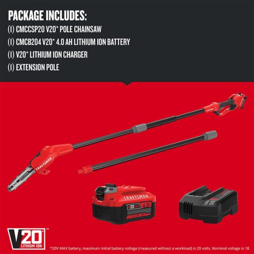 CRAFTSMAN V20 Pole Saw, Cordless, 14-Foot, 4.0Ah, Battery and Charger Included (CMCCSP20M1) - Image 6