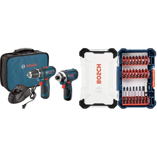 BOSCH 12V Max Cordless Drill/Driver and Impact Driver Combo Kit with Assorted Impact Tough Screwdriving Custom Case System Set