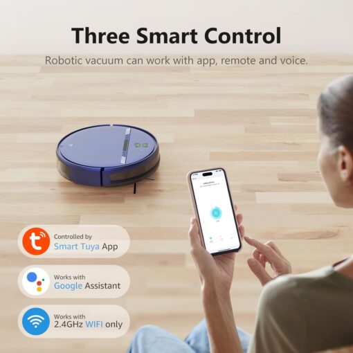 Robot Vacuum and Mop Combo, WiFi/App/Voice, Robotic Vacuum Cleaner with Schedule, 2 in 1 Mopping Robot Vacuum with Water Tank and Dustbin, Self-Charging, Slim, Ideal for Hard Floor, Pet Hair, Carpet - Image 7
