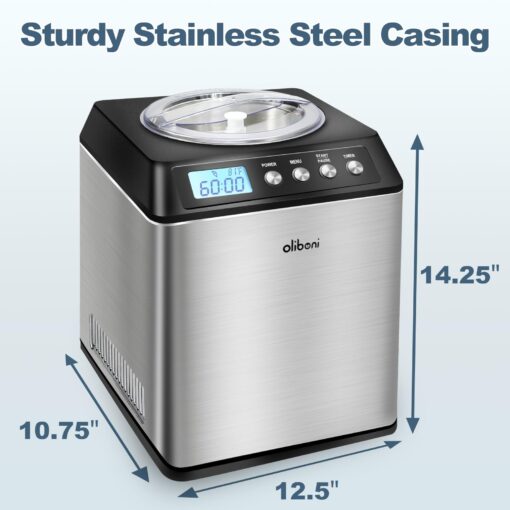 2.6 Qt Ice Cream Maker with Compressor, LCD Digital Display & Timer, No Pre-freezing, Countertop Gelato Makers, Automatic Ice Cream Machine for Homemade Use, Stainless Steel, 10-year Repair Service - Image 3
