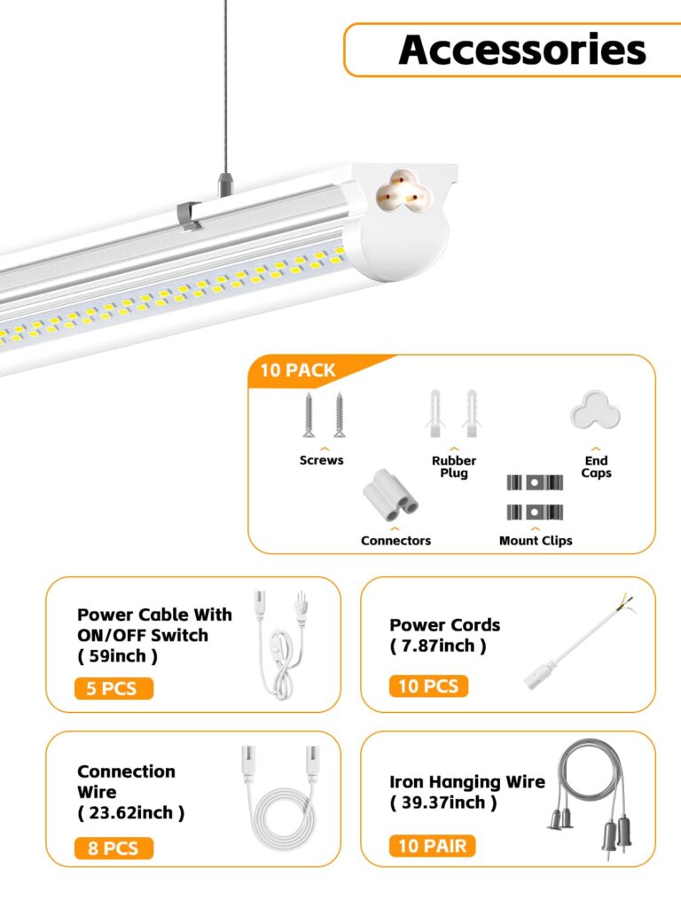 ONLYLUX 8FT LED Shop Lights 6000K White 100W, 15000lm Workshop led Light V Shape, Plug and Play, Hanging/Surface Mount Install, 8 Foot led Lights for Garage,10 Pack - Image 3