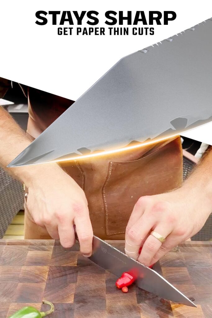 Dalstrong Chef Knife - 8 inch - Valhalla Series - 9CR18MOV HC Steel Kitchen Knife - White Resin & Wood Handle - Razor Sharp Chef's Knife - Kitchen Knife - Professional Cooking - Leather Sheath - Image 6