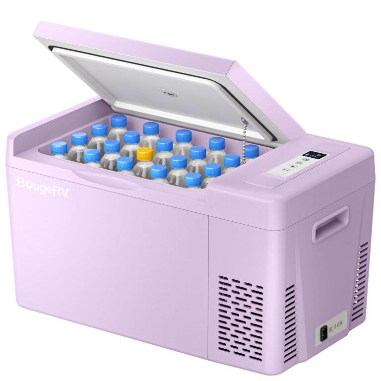 BougeRV Purple 23Quart Portable Refrigerator, 12 Volt Fridge 22L, Portable Freezer Compressor Cooler 12/24V DC 110~240 Volt AC for Truck Van RV Camper -7℉~50℉