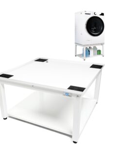 EZ Laundry - Laundry Pedestal for Washer/Dryer, 27" Anti-Vibration Steel Stand with Adjustable Feet Elevates 16", Includes Drain Pan & Hose (White)