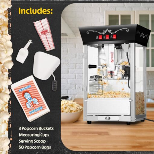 Matinee Popcorn Machine - 8oz Popper with Stainless-Steel Kettle, Reject Kernel Tray, Warming Light, and Accessories by Great Northern Popcorn (Black) - Image 7