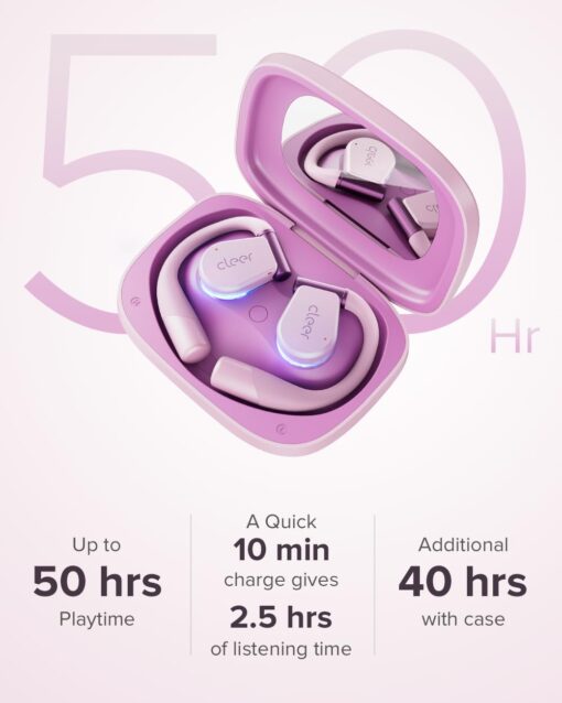 Cleer ARC 3 Open Ear Headphones - Dolby Audio, Snapdragon Sound True Wireless Earbuds, 50Hr Battery, Bluetooth 5.4, IPX 7, Multi-Point, Smart Controls, Wireless Charging Smart Case, Comfort Fit, Pink - Image 6
