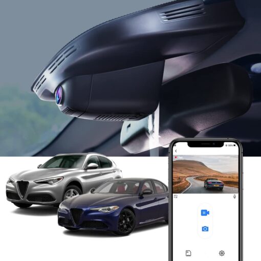 Fitcamx 4K Dash Cam Suitable for Alfa Romeo Giulia & Stelvio 2017 2018 2019 2020 2021 2022 2024, OEM Look, UHD 2160P Video, WiFi & APP, Loop Recording, Parking Mode, G-Sensor, Easy to Set, 64GB Card