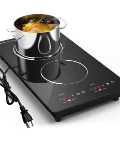 Double Induction Cooktop, 2 Burners Induction Cooktop 110v, 12 inch Portable Electric Stove Top, Countertop and Built-in Plug in,9 Power Levels, Child Lock,120 Mins Timer