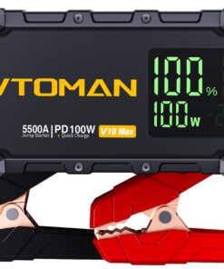 VTOMAN V10 Max 5500A Jump Starter with 100W USB-C Fast Charger Car Battery Jumper Starter Portable for All Gas or 12L Diesel Engines,12V Jump Strart Booster Pack, Jump Box Comes with 100W Car Charger