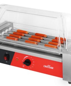 CROSSON 12 Hot Dog 5 Roller Grill Machine with Transparent Sneeze Guard,5 Nonstick 304SS Rollers Commercial Hot Dog Cooker Machine-120V, 750W