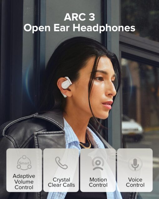 Cleer ARC 3 Open Ear Headphones - Dolby Audio, Snapdragon Sound True Wireless Earbuds, 50Hr Battery, Bluetooth 5.4, IPX 7, Multi-Point, Smart Controls, Light Grey - Image 2