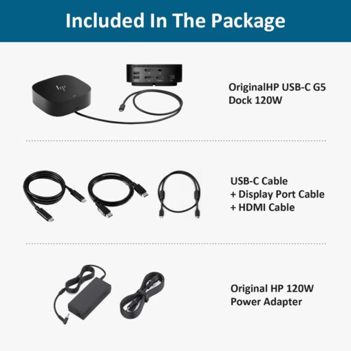 HP Docking Station for Laptop Dual Monitor and Charging Bundle - HP USB-C G5 Dock with 120W AC Adapter, HDMI & DP Cable & USB-C Cable - Image 5