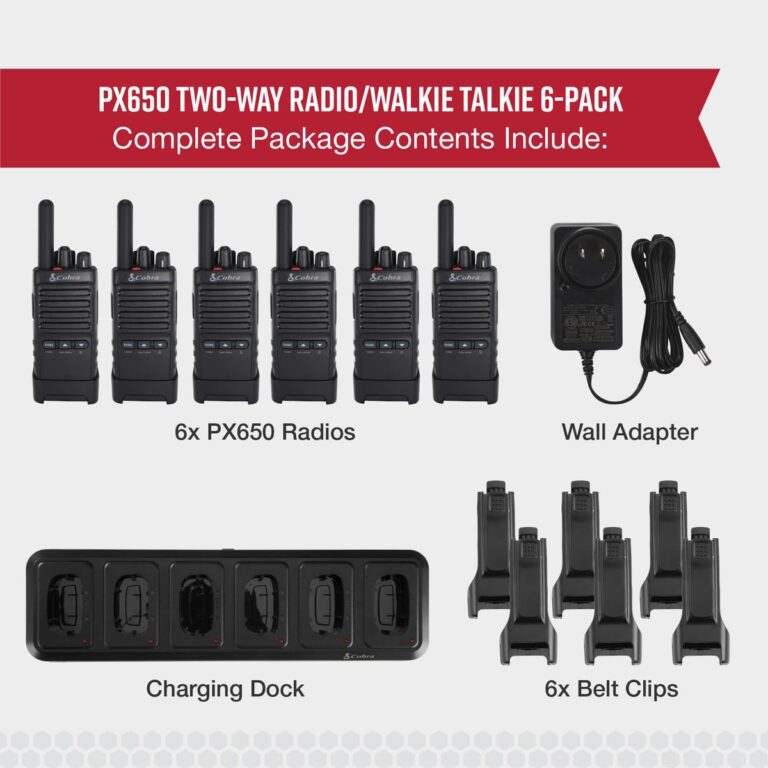Cobra PX650 BCH6 - Professional/Business Walkie Talkies - Rechargeable, 300,000 sq. ft/25 Floor Range, Dust Protected and Splashproof (IP54 rating), Two-Way Radio Set (6-Pack) - Image 2