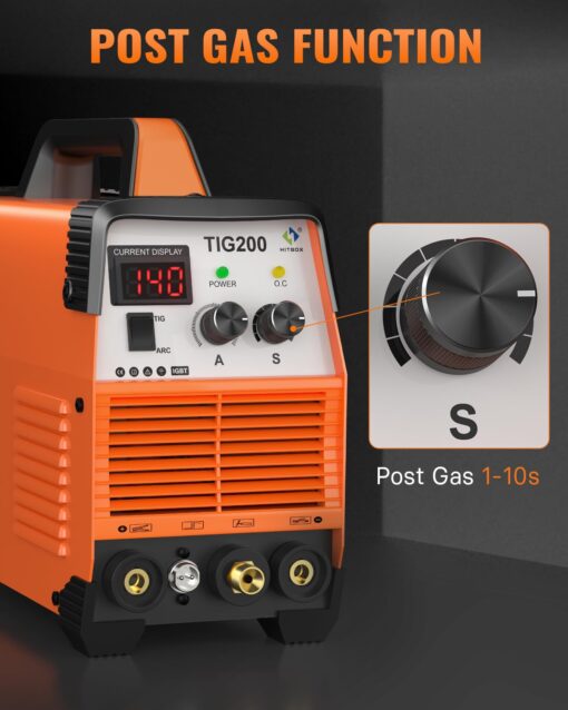 HITBOX TIG Welder, 200A 2 in 1 HF TIG/Stick Welder, 110v/220v Dual Voltage TIG Welding Machine IGBT Digital Inverter Welder with Post Gas Function(TIG200) - Image 6