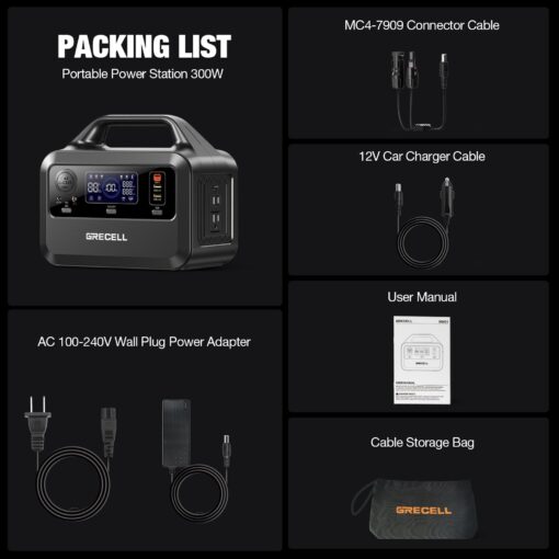 GRECELL Portable Power Station 300W, 230Wh LiFePO4 (LFP) Battery, 1.5hrs Fast Charging, 2 Up to 300W(Peak 600W) AC Outlets, Solar Generator for Outdoor Camping/RVs/Home Use - Image 2
