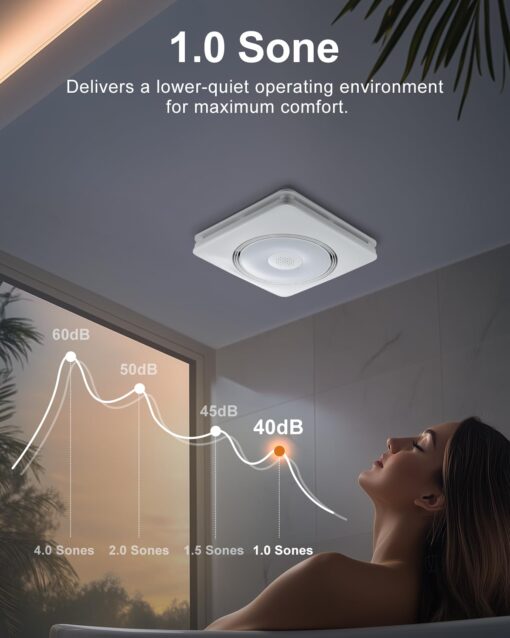 GROWNEER Bathroom Exhaust Fan with Light and Heater, 40W Bathroom Fan with Humidity Sensor, 110/160 CFM 1.0 Sone Exhaust Fan with Light, 1500lm LED Light 2700K/4000K/5000K & Nightlight, Remote - Image 5