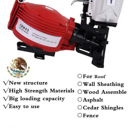 BHTOP CN45N Roofing Nailer, 15 Degree Roofing Nail Gun, 3/4-Inch to 1-3/4-Inch Coil Nails, 120-pcs Load Capacity Coil Nailer (Mexican style) - Image 2
