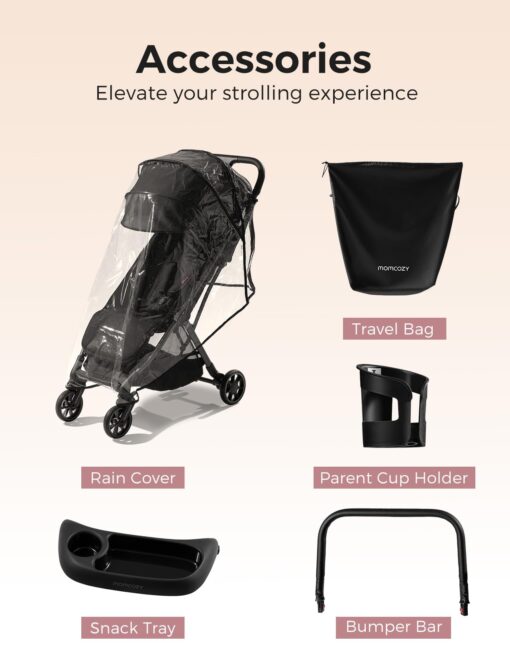 Momcozy ClickGo Lightweight Stroller, Compact Travel Stroller for Airplane with One-Click Fold, Baby Stroller and Toddler Stroller with Large Canopy for Kids from 0 Months, Extendable UPF50+ Canopy - Image 2