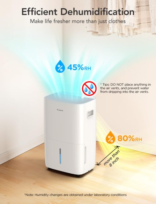 GoveeLife Dehumidifier for Home 4,500 Sq.Ft, 50 to 109 Pint Smart Auto Humidity Control, Drain Hose, 2.0Gal Bucket, Energy Star Most Efficient Compressor Dehumidifiers for Basement, Bathroom, Bedroom - Image 5