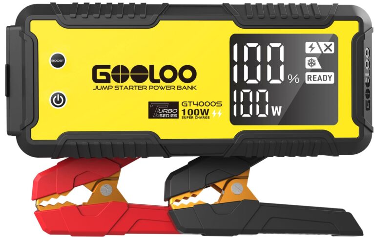 GOOLOO GT4000S Jump Starter 4000A Car Jumper Starter (Up to 10L Diesel 12L Gas Engines), 100W Fast-Charging Lithium Jump Box, SuperSafe Portable Car Battery Charger Power Bank for 12V Vehicles, Yellow