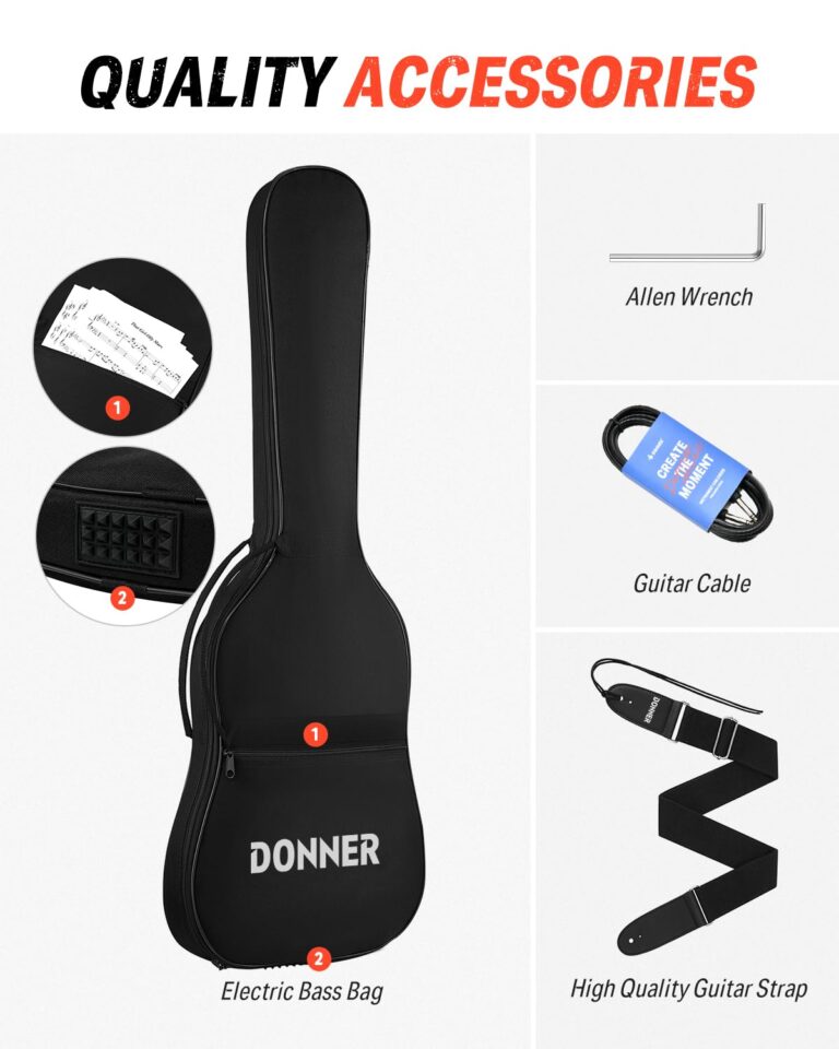 Donner Electric Guitar LP Solid Body, Full-Size 39 Inch Electric Guitar Beginner Kit Black with Bag, Cable, Strap, DLP-124B - Image 3