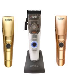 GAMMA+ X-Ergo Professional Cordless Hair Clipper 9V Microchipped Magnetic Motor, 3 Custom Lids in Matte Chrome, Gold, Rose Gold