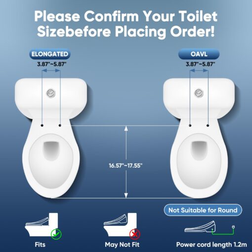 Bidet Toilet Seat Oval Smart Electric Heated Toilet Seat with Warm Water & Dryer, Feminine & Child Wash, Self-Clean Stainless Steel Nozzle, Adjustable Water Pressure, Slow Close Lid - Image 7