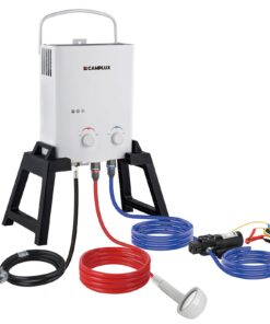 CAMPLUX Portable Tankless Water Heater, 1.32 GPM Outdoor Camping Propane Gas Water Heater Pump w/Free-standing Stand and Carry Bag, AY132Max, White
