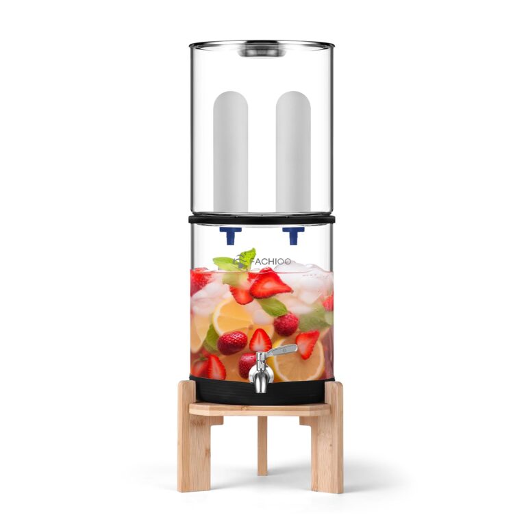 FACHIOO Gravity-Fed Water Filter System, 2.25G Glass Countertop System with 2 Ceramics Fluoride and Arsenic Reduction Elements, Metal Spigot, and Stand, Reduces Fluoride and Chlorine