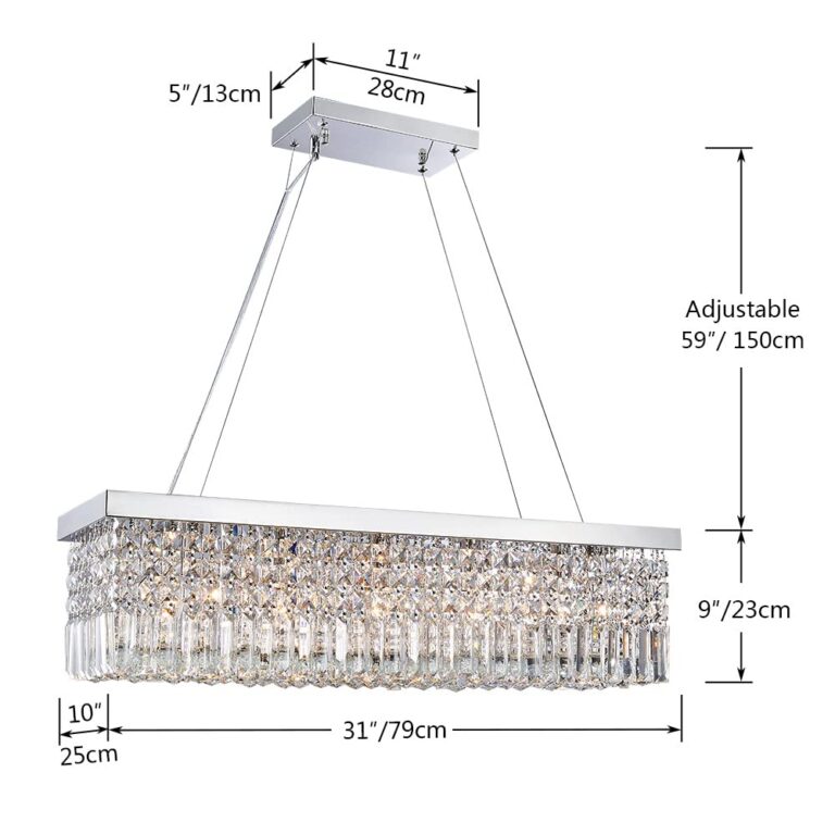 Saint Mossi 5-Lights K9 Crystal Chandelier for Dining Room, Rectangular Pendant Light Fixture for Kitchen Island, Raindrop Flush Mount Ceiling Light Fixture,H9 x W10 x L31, Chain Adjustable - Image 9