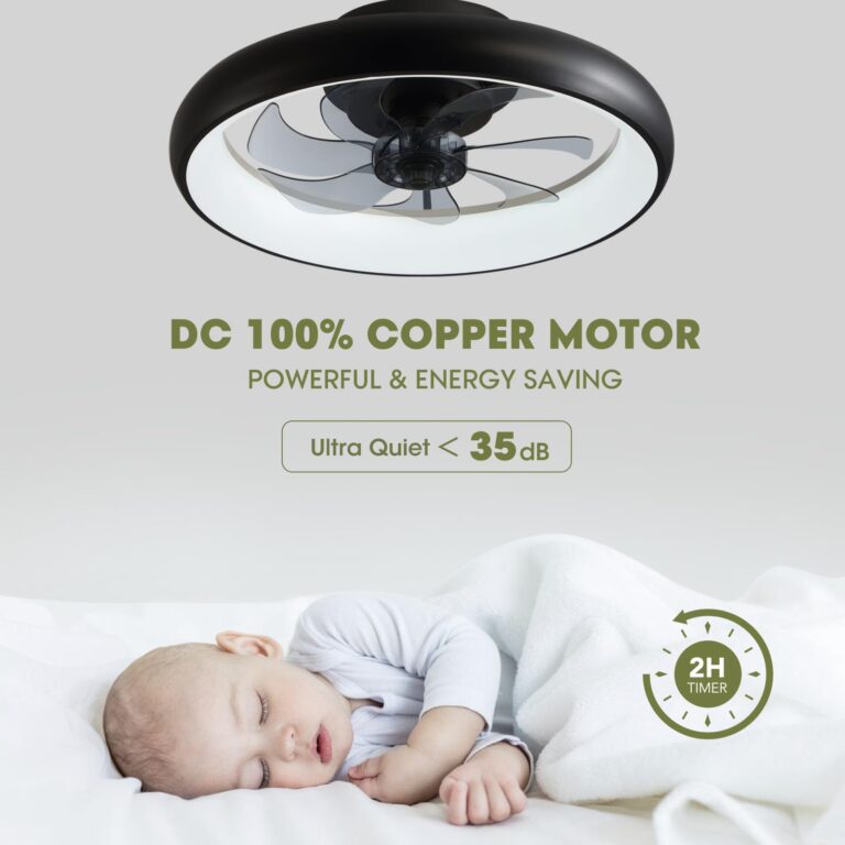 LUDOMIDE Modern Black 20" Flush Mount Ceiling Fan with Lights, 6 Wind Speeds, LED, Bedroom, Kitchen - Image 5