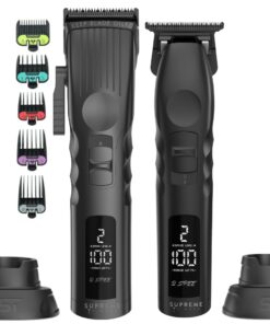 Supreme Trimmer 2-in-1 2Spee Beard Trimmer & Hair Clipper Combo | Removable Blades, 2 Speeds, LCD Display | Cordless Professional Barber Tools - Easy Color Coded Clipper Guide Combs | STB280 (Black)