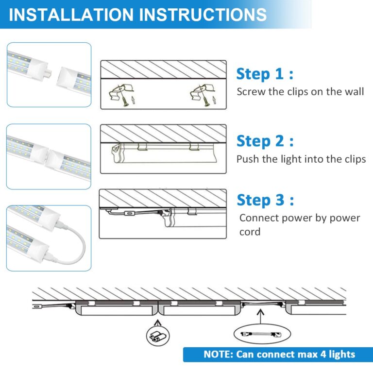 SHOPLED 8FT LED Shop Light, 90W 11700LM 6000K Cool White, Super Bright 300° D-Shape, Linkable T8 Tube Light Fixtures, 4 Pack 8 Foot LED Lights for Garage, Warehouse, Workshop - Image 2