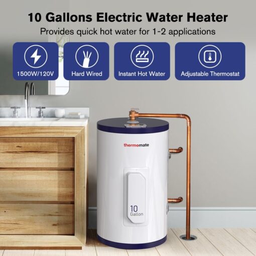 thermomate Tank Water Heater Electric, 10 Gallon Small Point of Use Hot Water Heater, 120 Volt 1500W Compact Residential Water Heater, Adjustable Thermostat, UL Listed (ES1000) - Image 8